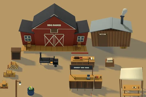 Stage 13, BBQ Ranch: a barn and smokers