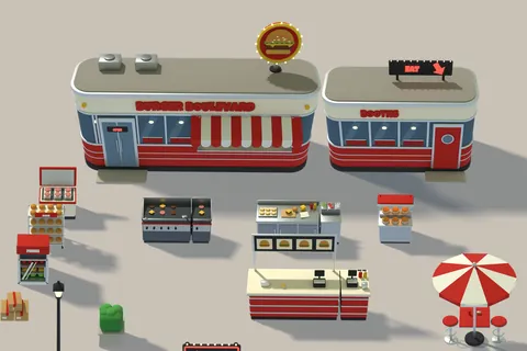 Stage 03, Burger Boulevard: a chrome-and-red diner