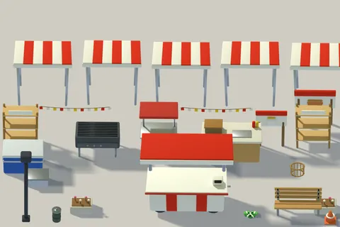 Stage 02, Hot Dog Plaza: a plaza with delivery trucks